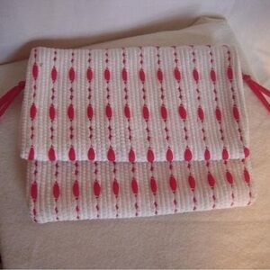 Vintage Clutch Purse  Red and White Loomed Fabric